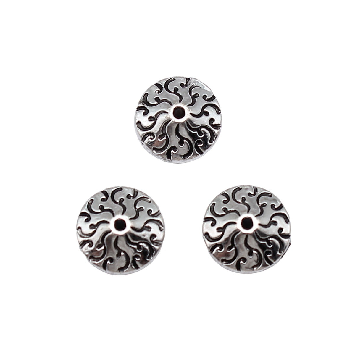 11x11mm 1.9g Antique Silver Zinc Alloy Carved Pattern Small Hole Spacer Beads for DIY Jewelry