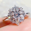 Emerald Cut Crystal Floral Halo Ring in Silver Tone view 3