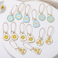 Gold Tone White and Blue Daisy Long Hook Earrings in Seven Designs view 1