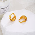 Gold Tone Braided Rope Texture Rounded Chunky Hoop Earrings view 3