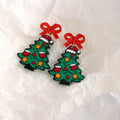Red Bow and Embroidered Christmas Tree Drop Earrings view 3