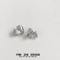 Split Heart Metal and CZ Stud Earrings Gold Silver Tones view 6