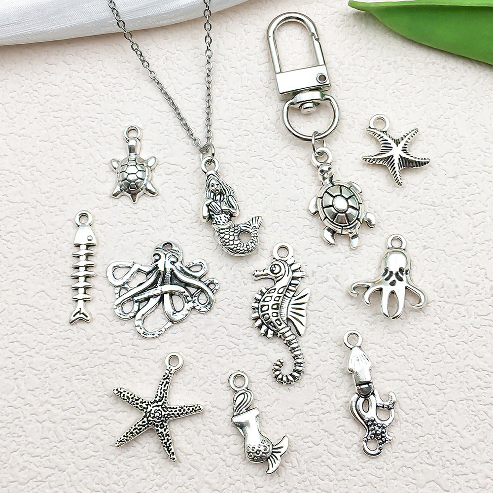 Antique Silver Zinc Alloy Seahorse Turtle Starfish Charm Pendant for DIY Ocean Jewelry