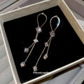 Silver Tone Star And Crystal Linear Long Drop Earrings view 4