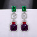 Green Clear Purple Square Stone Earrings Metal Jewelry Design view 4