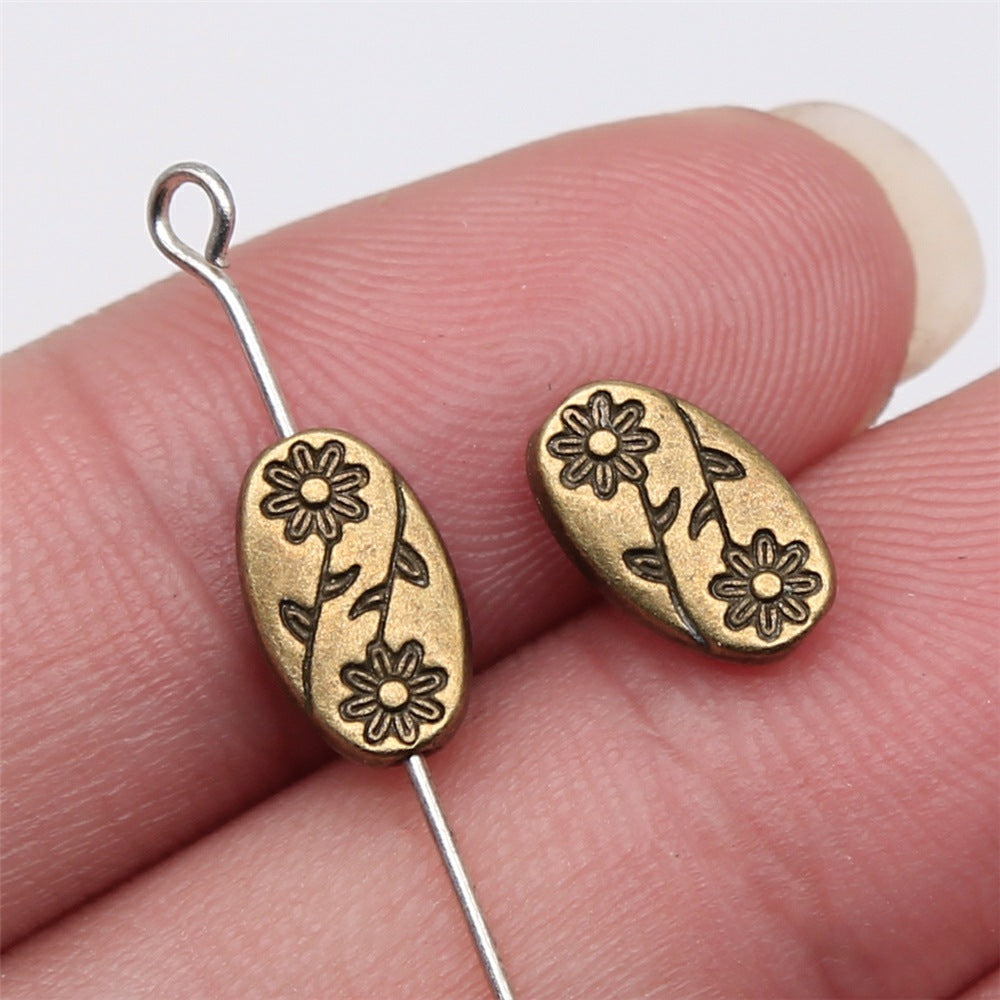 10x6x3mm 0.7g Zinc Alloy Oval Flower Loose Metal Beads for DIY Bracelet Necklace Jewelry Making
