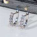 Five Stone Huggie Hoop Earrings Silver Tone Clear CZ view 2