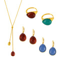 Resin Teardrop Lariat Necklace Earrings Rings Gold Multicolor view 5