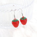 Silver Tone Strawberry and Cherry Fruit Resin Hook Earrings view 7
