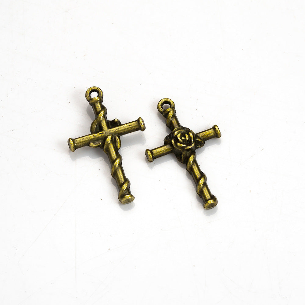 26x16mm Vintage Rose Vine Cross Alloy Charm Pendant