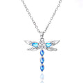 Blue Marquise Stone Dragonfly Pendant Necklace Silver Tone view 2
