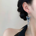 Blue Crystal Butterfly Tassel Drop Earrings Statement Jewelry Design view 4