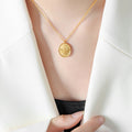Oval Bee Medallion Pendant Necklace Gold and Steel Chain view 1