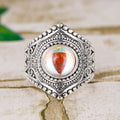 Antique Silver Hexagon Moonstone Look Cabochon Ring view 2