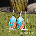 Silver Tone Oval Drop Earrings Blue Orange Marble Cabochon view 4