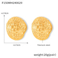Embossed Flower Oval Stud Earrings Gold Or Steel Finish view 7
