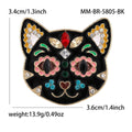 Black Enamel Cat Face Brooch Multicolor Rhinestone Gold Rim view 5
