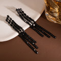 Black Flower Faceted Bead Extra Long Tassel Earrings view 4