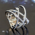 Silver-Tone Open Crisscross Statement Ring with Clear Stone Details view 2