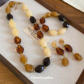 Acrylic Amber Cream Bead Necklace Bracelet Drop Earrings view 1