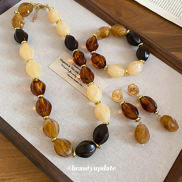 Acrylic Amber Cream Bead Necklace Bracelet Drop Earrings