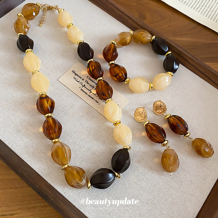 Acrylic Amber Cream Bead Necklace Bracelet Drop Earrings