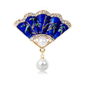 Blue Gold Tone Flower Crystal Pearl Look Metal Brooch Pin view 1