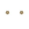 Gold Mini Five Petal Flower Stud Earrings Green Crystals view 5