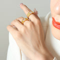 Gold Ribbed Band Ring With Square Clear Stone Multi Size view 4