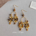Gold Tiger Eye Stone Tassel Chandelier Drop Earrings Pair view 4