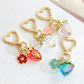 Glitter Resin Strawberry Pendant Bag Charm Keychain With Flower view 2