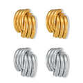 Multi-Layer Crossed Tube Stud Earrings Gold Or Steel view 5