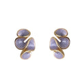 Gold Tone Abstract Three Petal Stud Earrings In White And Purple view 5