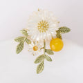 White Daisy and Yellow Berry Brooch with Green Leaves view 4