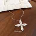 Silver Tone Crystal Cross and Star Pendant Necklace view 4