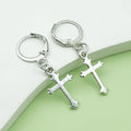 Silver-Tone Cross Dangle Earrings with Hinged Clasps view 1