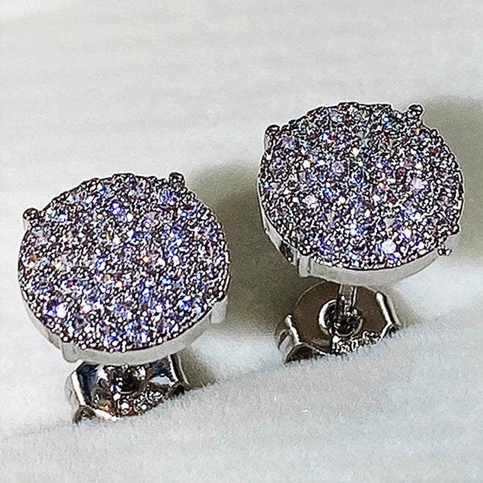White Gold Round Pavé Cluster Cubic Zirconia Stud Earrings