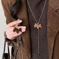 Brown Fuzzy Horse Pendant Long Necklace In Two Shades view 3