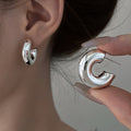Polished Chunky C Hoop Stud Earrings in Gold and Silver view 4
