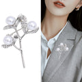 Gold Silver Three Pearl Branch Leaf Rhinestone Brooch view 3