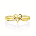 Double Heart Pave Band Ring In Gold And Silver Tones view 3