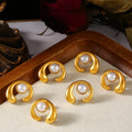 Gold Irregular C-Shaped Stud Earrings With Glue Bead view 2