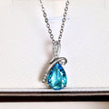 Silver Blue Pear Teardrop Pendant Necklace Clear Pavé Alloy view 3