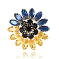 Blue and Yellow Crystal Sunflower Brooch With Optional Chain Fringe view 1