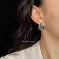 Gray Blue Enamel Triangle Geometric Stud Earrings Gold Rim Pair view 2