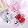 Faux Leather Bow Keychain with Heart-Shaped Lobster Clasp Charm view 2