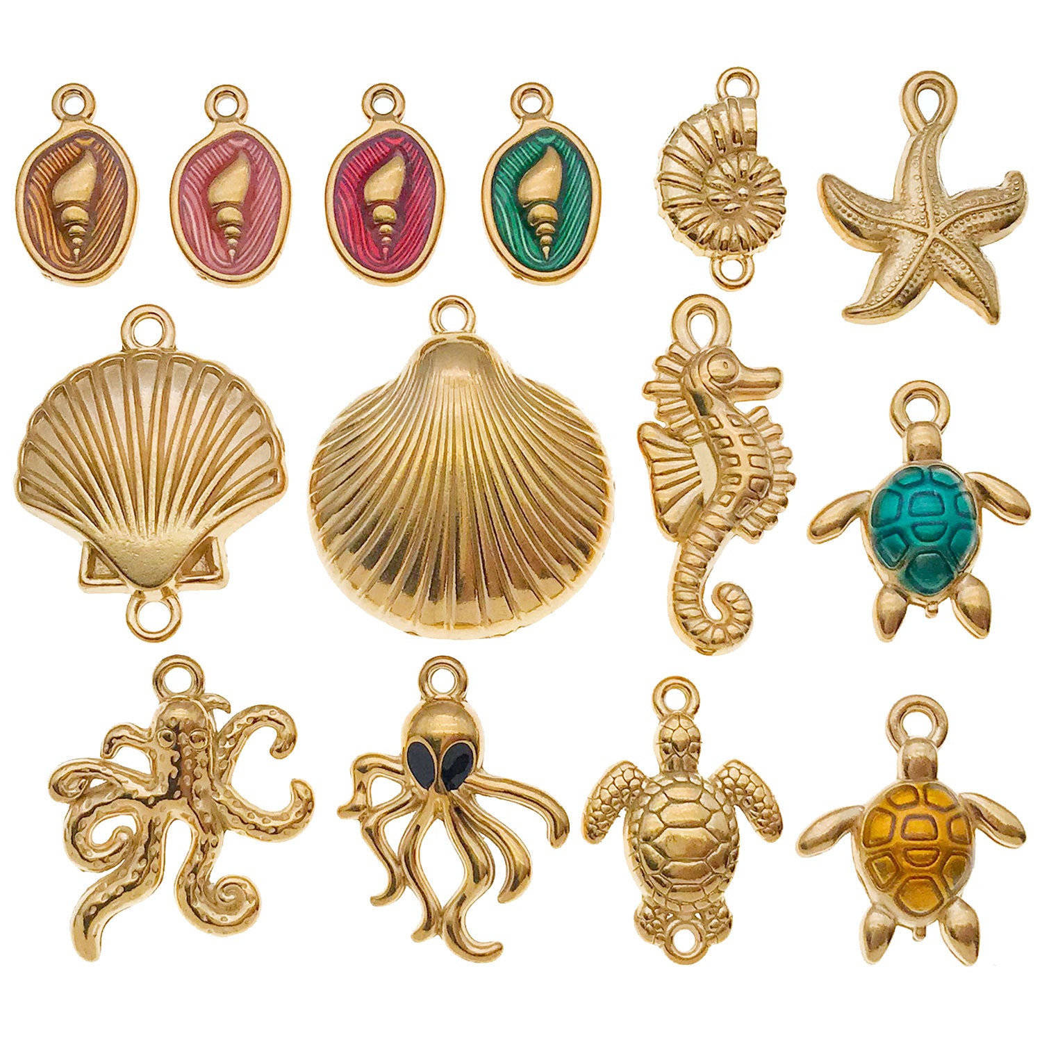 Stainless Steel Starfish Seahorse Turtle Ocean Charm Pendant for DIY Keychain Jewelry