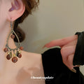 Vintage Gold Tone Beaded Teardrop Statement Hook Earrings view 3