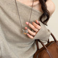 Wood Horse Pearl Tassel Cord Necklace with Distinctive Textured Details view 4