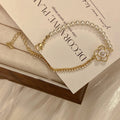 Gold Camellia Pearl Bracelet Crystal Half Chain Band view 6